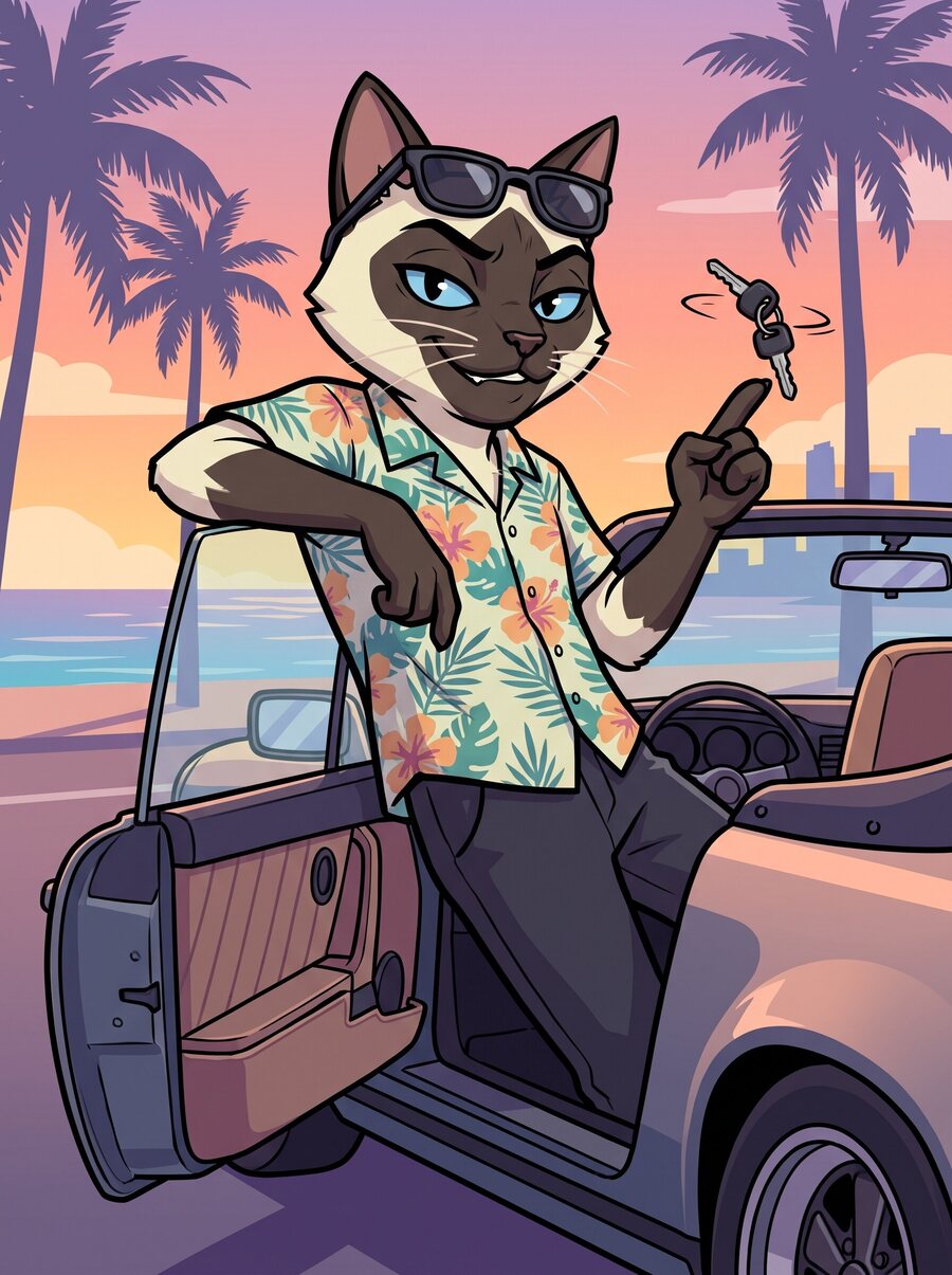 The Driver, a Siamese cat